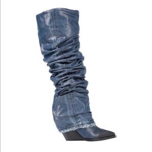 NWOB Women's Blue Denim Over-the-knee Boots